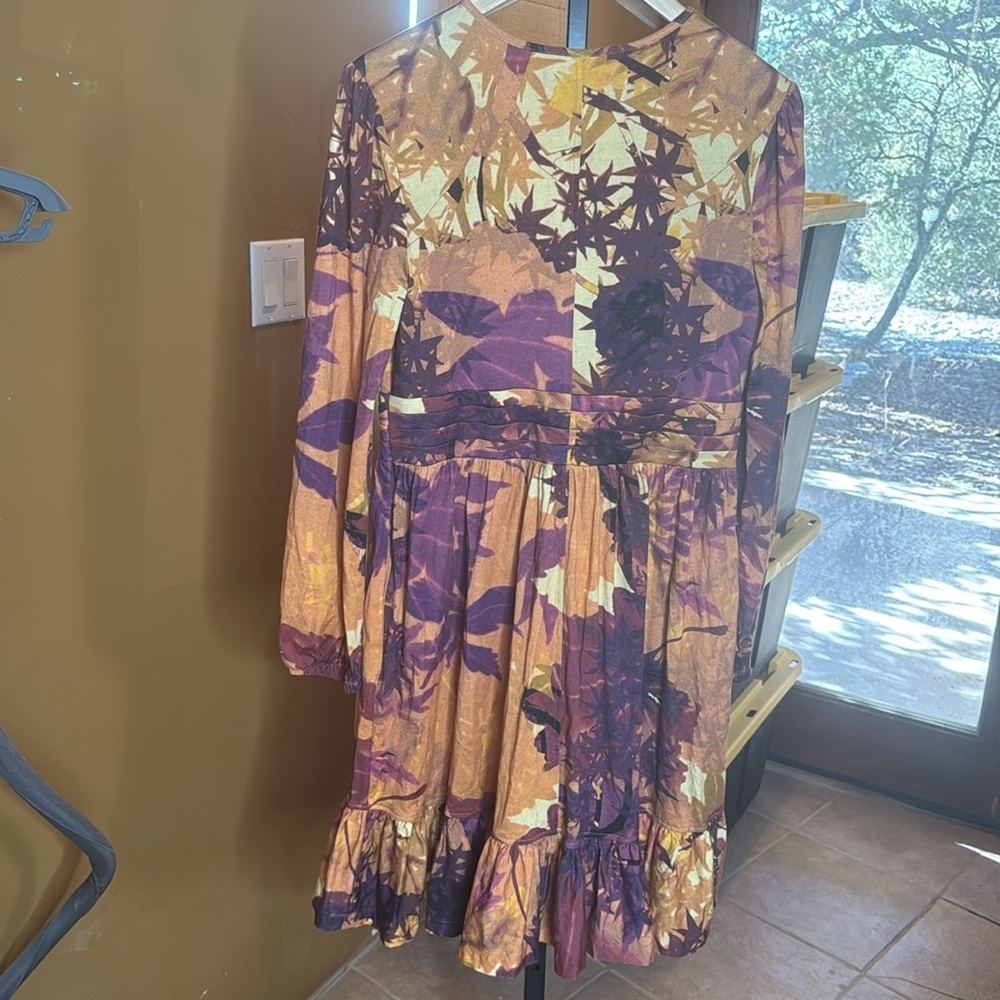 Peruvian Connection Palm Print Jersey Dress Medium Boho Wrap Style Orange Purple - Picture 9 of 9